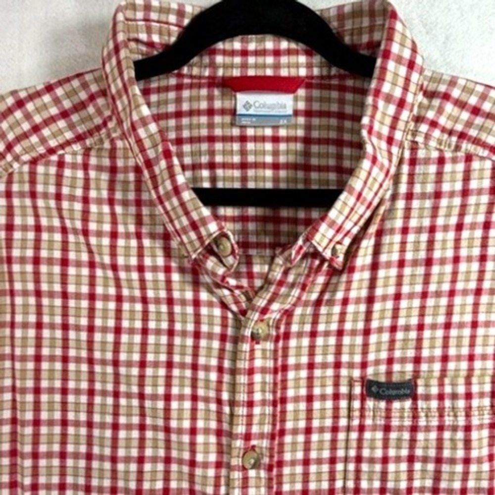 Columbia Rapid Rivers II Button Down Long Sleeve Shirt Mens 2XL Red Plaid Cotton